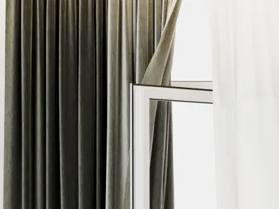 curtains green when open window 06 HBH Low-poly 3D model