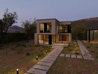 Modern Two-Story House with Pergola 3D model