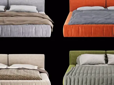 Bed with pillows and blanket 4 models of bed  set 4 3D Model Collection