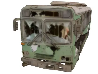 Derelict transit bus amid debris 3D model
