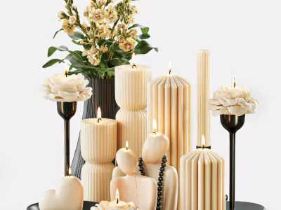 Set of decorative candles 3D model