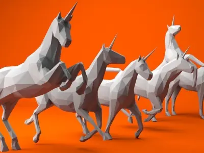 6 Lowpoly Unicorns three Low-poly 3D model