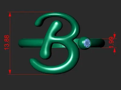 A RING WITH THE LETTER B AND A STONE Printable Model 3D print model