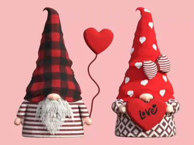 Valentine gnomes Low-poly 3D model