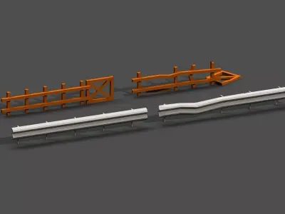 Post Apocalyptic Road Barrier and Wooden Fence Low-poly 3D model