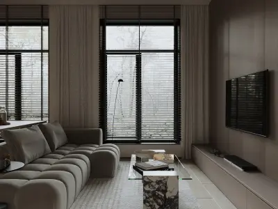 Interior scene kitchen and living room 3D model