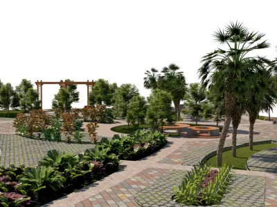 Detailed Public Square Landscape 3D Model Low-poly 3D model