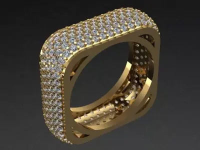 Luxury Golden Diamond Pave Ring 3D print model