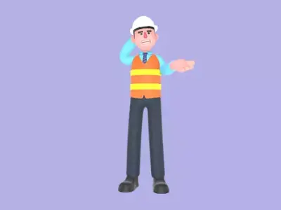 3D Cartoon Male Architect Character-Confused and Frustrated Pose 3D model