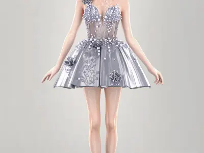 Pearl Blossom Couture Dress 3D model