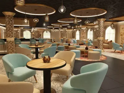 Luxury hookah bar coffee restaurant  interior design 3D model