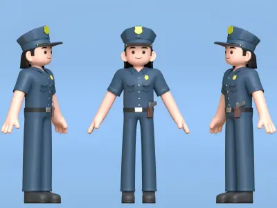 Minimal Female Police Cartoon Character Low-poly 3D model