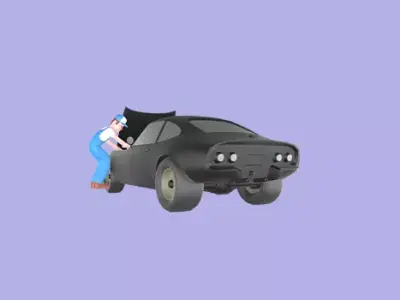 Stylized 3D Mechanic Inspecting Car Engine - Cartoon  3D model