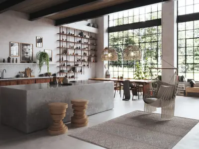 Boho Design Interior Scene for Cinema 4D and Corona Renderer 3D model