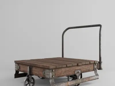 old wooden trolley- push cart 3d model Low-poly 3D model