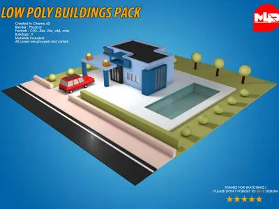 Low Poly Buildings Pack Low-poly 3D model