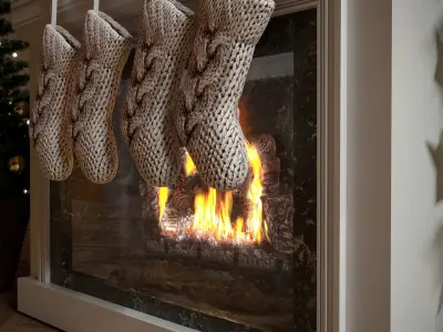 Cristmas fireplace with stockings 3D model