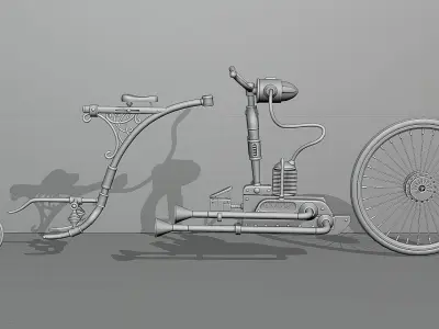 Stylized antique bicycle with a motor 3D model