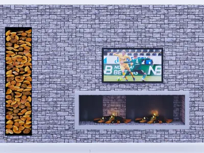 Fireplace with Stone Wall  Free 3D model