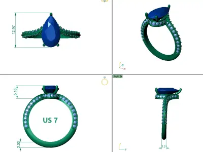 Pear Diamond Bypass Engagement Ring 14k Yellow Gold STL 3D print model