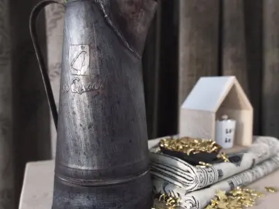 decoration set vase with flowers on table 3D model