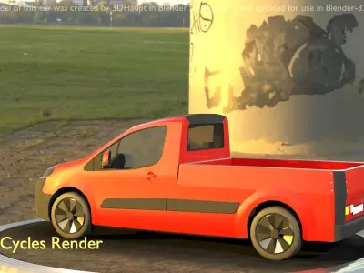 City Car 39 Utility Vehicles Van Pickup 1500 Type-D Red Low-poly 3D model