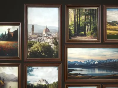 Set of paintings with a frame Low-poly 3D model