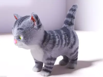 Hair Fur Cute Cat  Low-poly 3D model