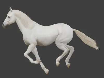  3D Model Running White Horse Low-poly 3D model