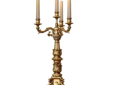 Gold Classic Palace Antique Candlestick Candle Holder 3D model