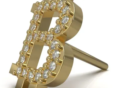 Bitcoin stud earring with gems 3D print model