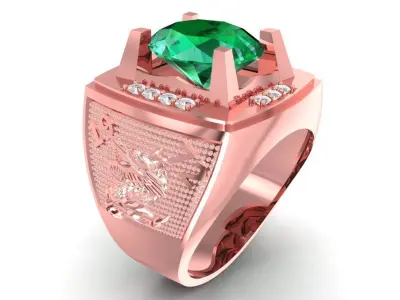 Luxury Emerald and Diamond Signet Ring for Men  2145 3D print model