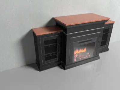 Black wooden Fireplace Low-poly 3D model