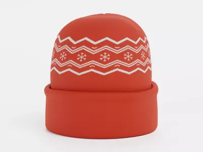 Winter Hat V2 - Red Beanie with Snowflake Pattern 3D model