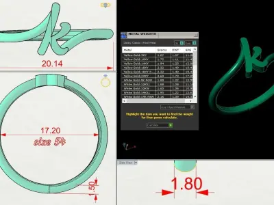 Alphabet Ring K 3D print model