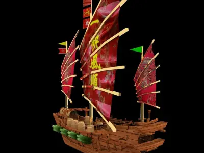 Chinese junk ship Low-poly 3D model