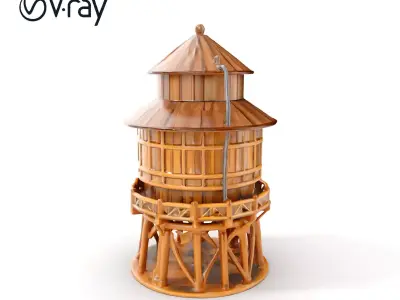 Classic Wooden Water Tower Model Pack for Realistic Environments Low-poly 3D model