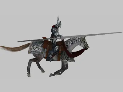 Horse knight on Low-poly 3D model