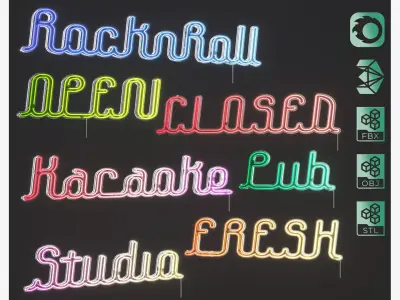 Detailed Words Neon Banners set 03 3D model