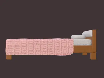 Single Bed with Pink Blanket High-Quality PBR 3D Model 3D model