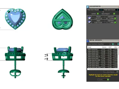 Heart Shape Pointer Diamond Stud Earrings 3D print model