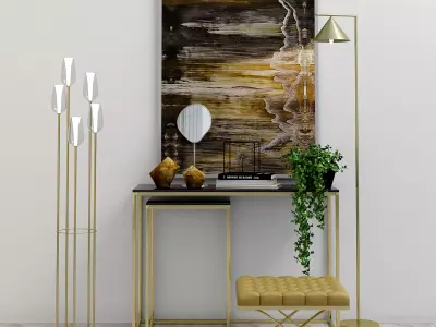 Set-11 gold floor lamp with four lamps 3D model