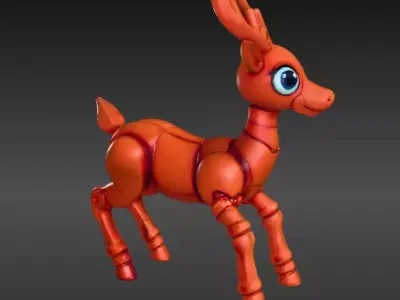 Flexi Reindeer Articulated Holiday Reindeer 3D Print Model Low-poly 3D model
