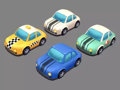 Cartoon toy taxis Low-poly 3D model