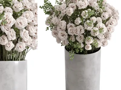 Flower Box - Rose Pink in a bouquet Ceramics pot set 65 3D model