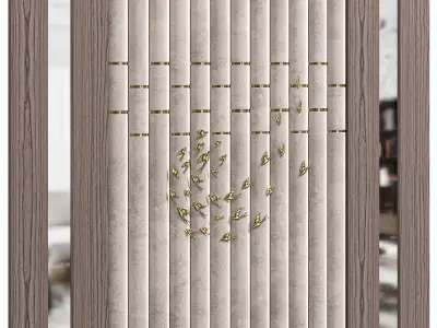 Panel sliding door with gold pattern 3D model