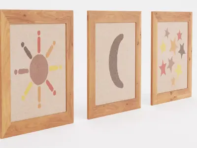 -Wall Pictures - Sun and Moon and Stars- Low-poly 3D model