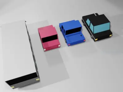 Vehicles three different colored Free low-poly 3D model