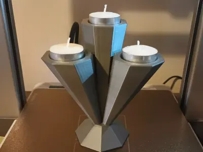 3D Printable 3 Arms Tealight Holder STL Model 3D print model