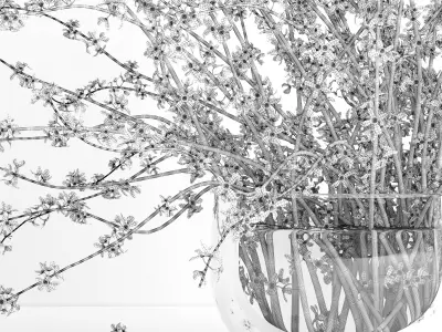Bouquet of forsythia bush branches in glass vase 3D model